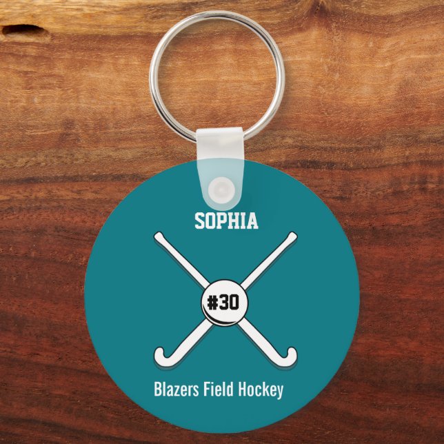Personalized Field Hockey Team Name Jersey Number Keychain (Front)