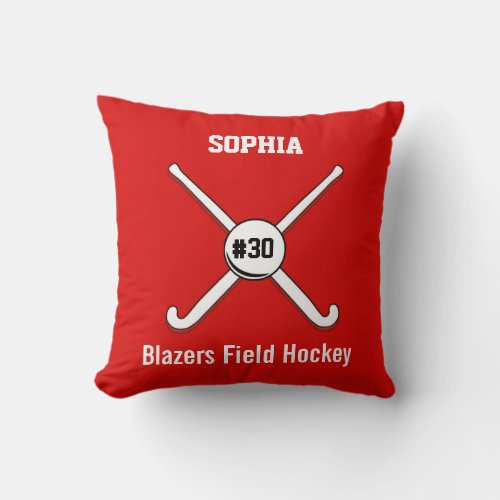 Personalized Field Hockey Team Name Jersey Number Throw Pillow