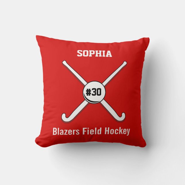 Personalized Field Hockey Team Name Jersey Number Throw Pillow (Front)