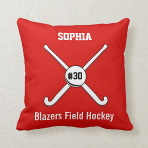 Personalized Field Hockey Team Name Jersey Number Throw Pillow
