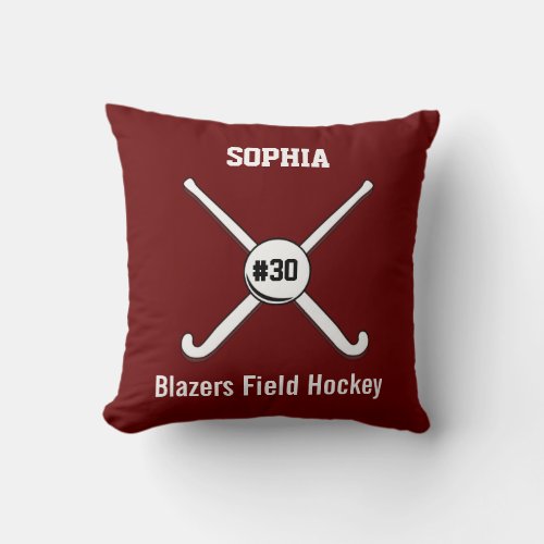 Personalized Field Hockey Team Name Jersey Number Throw Pillow