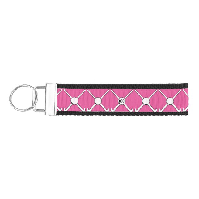 Personalized Field Hockey Team Name Jersey Number Wrist Keychain (Keys on Left)