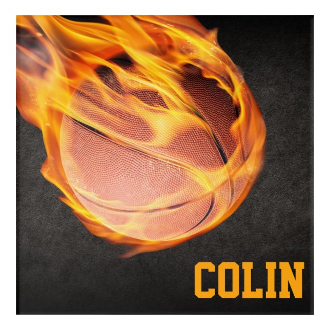 Personalized Fiery Basketball Acrylic Print (Front)