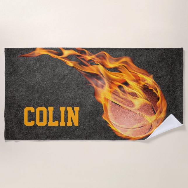 Personalized Fiery Basketball Beach Towel (Front)