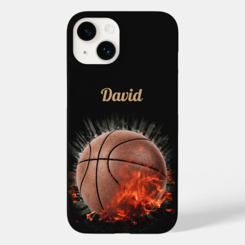 Personalized Fiery Basketball Black BG Case_Mate iPhone 14 Case