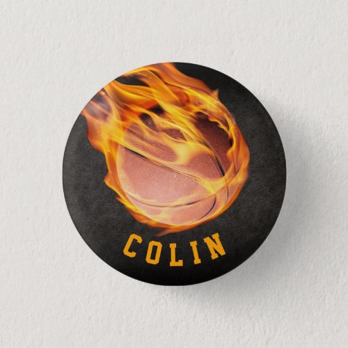 Personalized Fiery Basketball Button