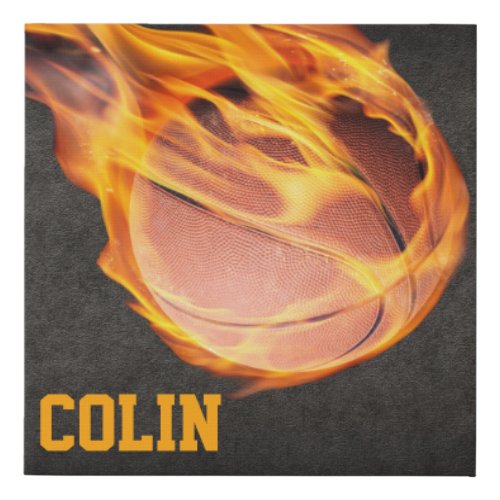Personalized Fiery Basketball Faux Canvas Print