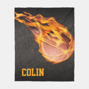 Personalized Fiery Basketball Fleece Blanket