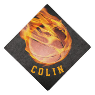 Personalized Fiery Basketball Graduation Cap Topper