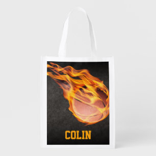 Personalized Fiery Basketball Grocery Bag