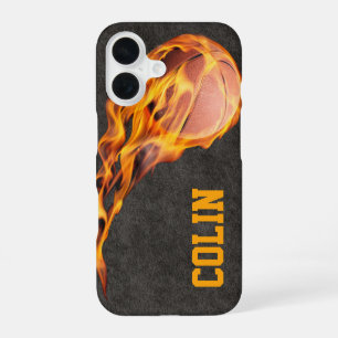 Personalized Fiery Basketball iPhone 16 Case