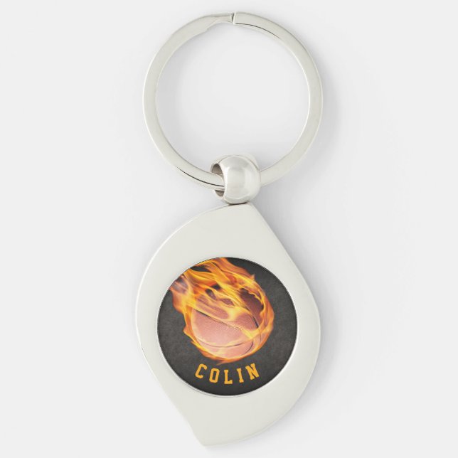 Personalized Fiery Basketball Keychain (Front)