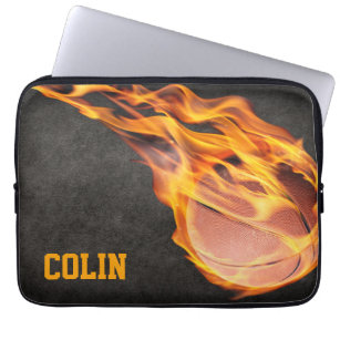 Personalized Fiery Basketball Laptop Sleeve
