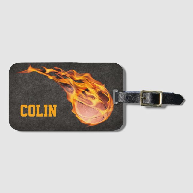 Personalized Fiery Basketball Luggage Tag (Front Horizontal)