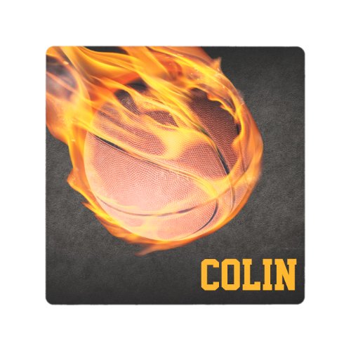 Personalized Fiery Basketball Metal Print