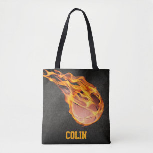 Personalized Fiery Basketball Tote Bag