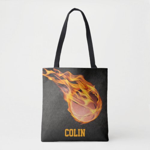 Personalized Fiery Basketball Tote Bag