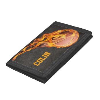Personalized Fiery Basketball Trifold Wallet by CandiCreations at Zazzle