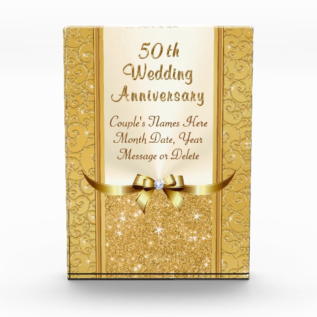 Personalized Fiftieth Anniversary Gifts, Stunning Acrylic Award (Front)