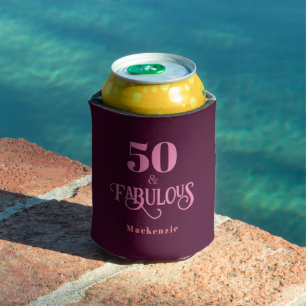 Personalized Fifty and Fabulous Burgundy Can Cooler