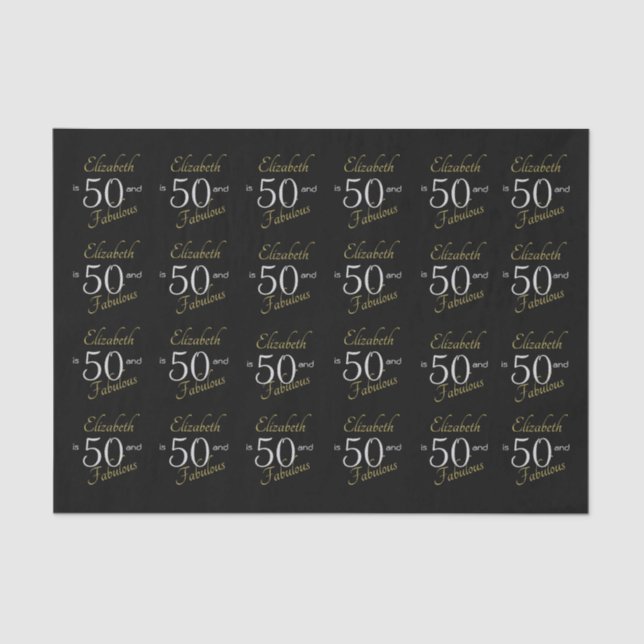Personalized Fifty Fabulous Black Gold 50th  Tissue Paper (Front)