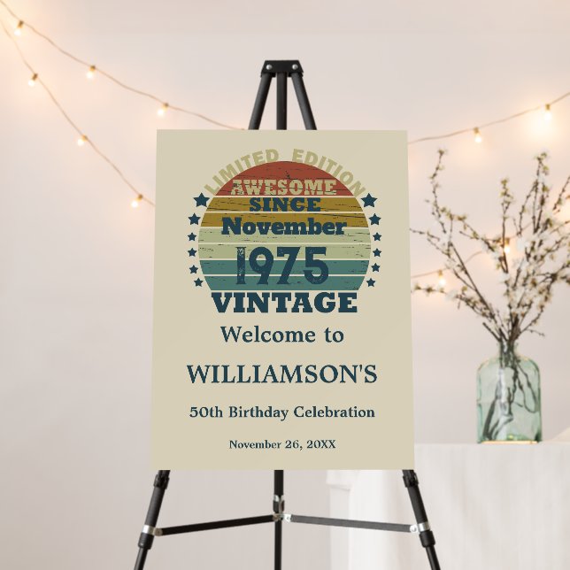 Personalized fifty vintage 50th birthday party foam board (In Situ (Stand))