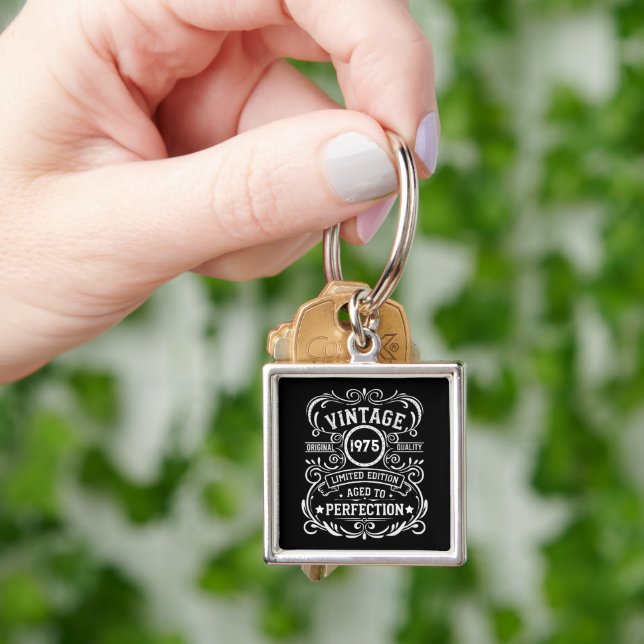 Personalized fifty vintage 50th birthday party keychain (Hand)