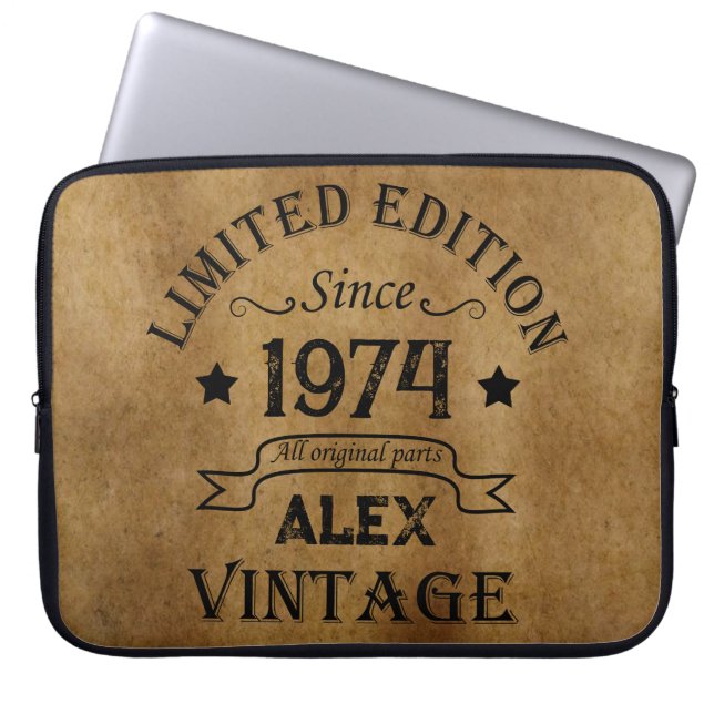 Personalized fifty vintage 50th birthday party laptop sleeve (Front)