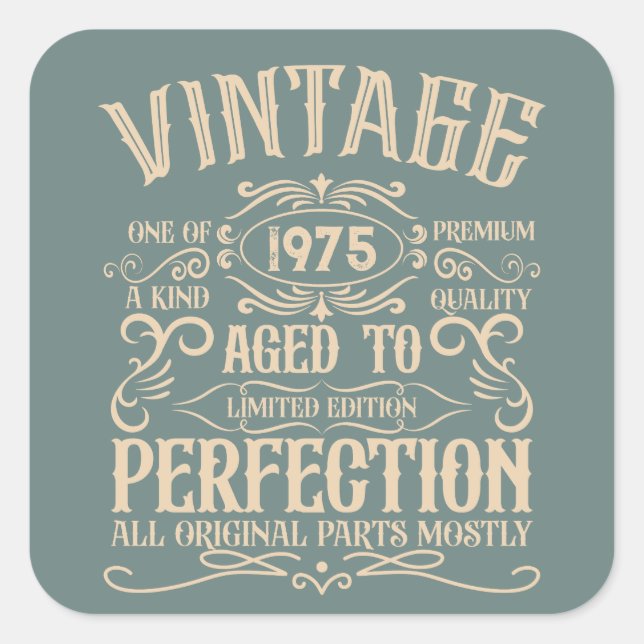 Personalized fifty vintage 50th birthday party square sticker (Front)