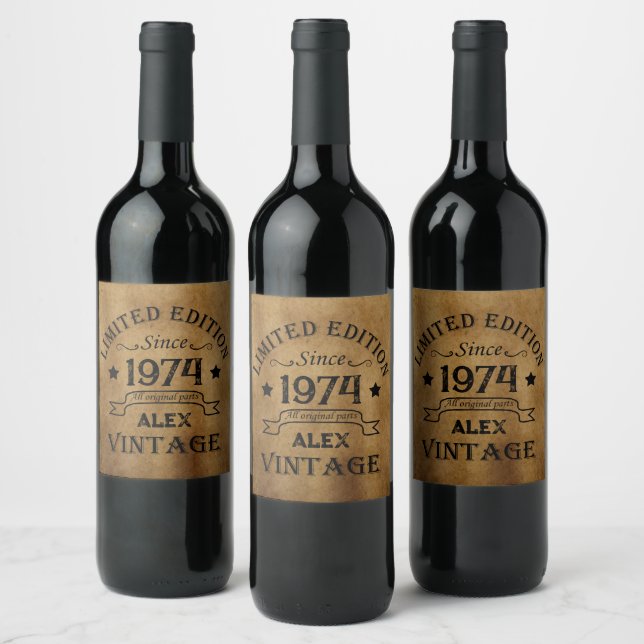 Personalized fifty vintage 50th birthday party wine label (Bottles)