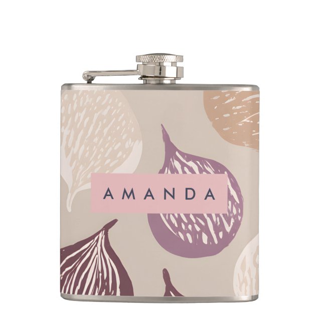 Personalized Fig Fruit Art in Warm Neutral  Flask (Front)