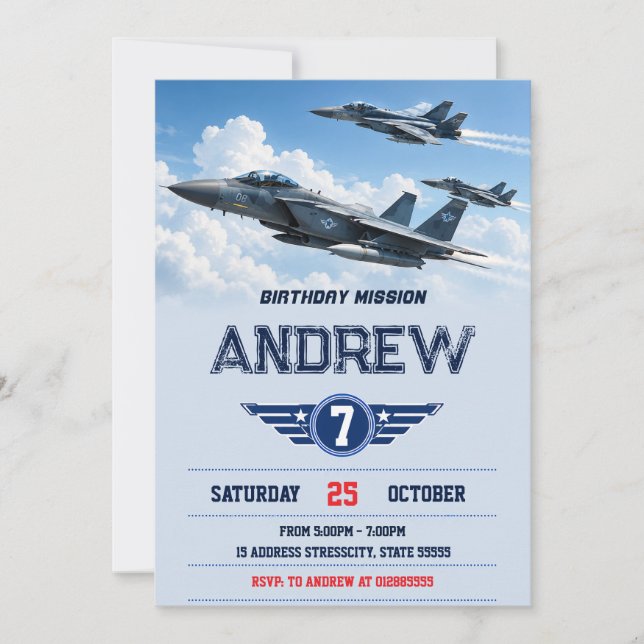 Personalized Fighter Jet Birthday Invitation (Front)