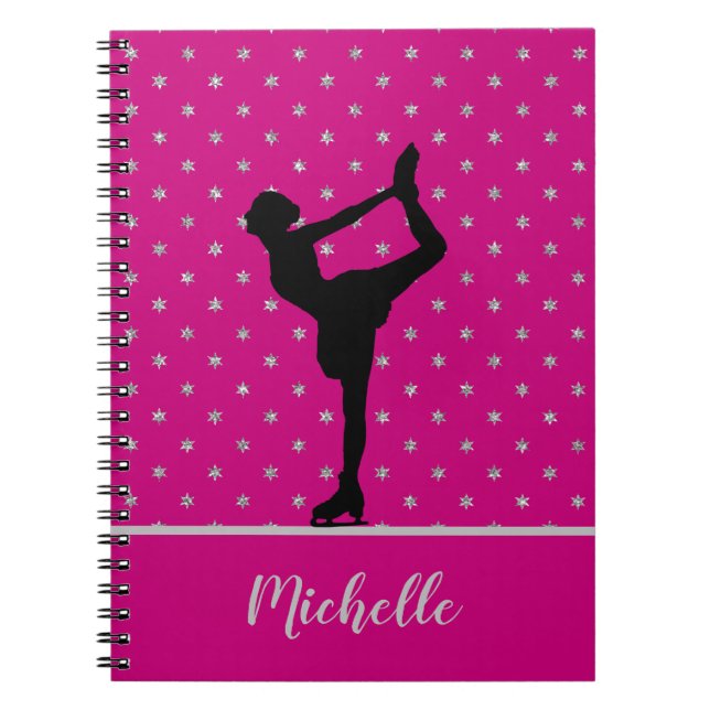 Personalized Figure Skater And Stars Pattern Pink Notebook (Front)