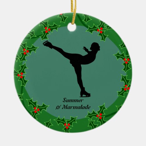 Personalized figure skater dancing on ice ceramic ornament
