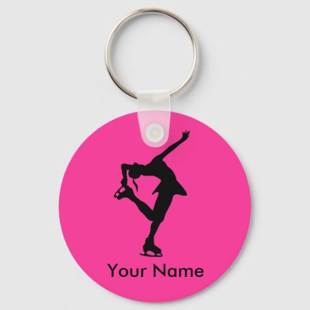 Personalized Figure Skater Key Chain - Bright Pink