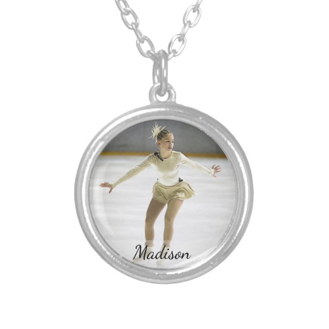 Personalized Figure Skating Custom Photo and Name Silver Plated Necklace (Front)