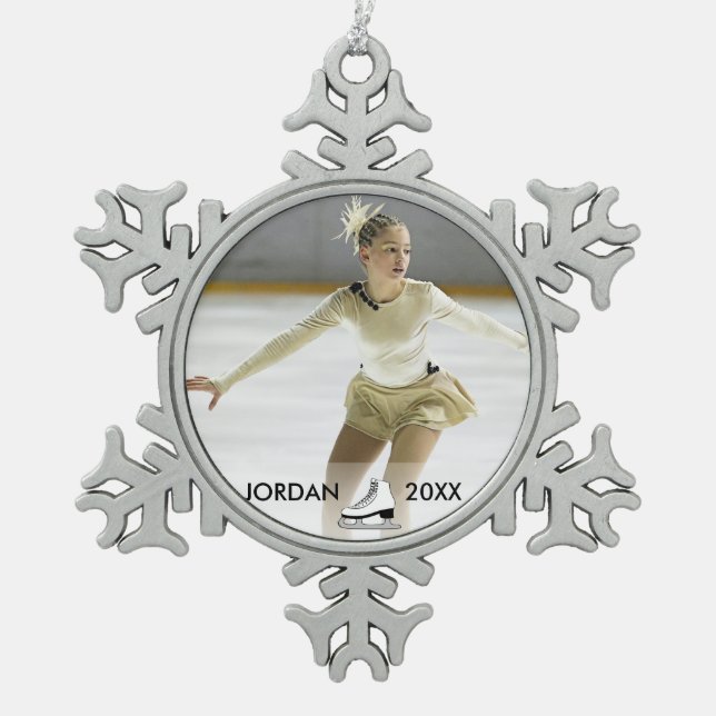 Personalized Figure Skating Skater Name Christmas Snowflake Pewter Christmas Ornament (Front)