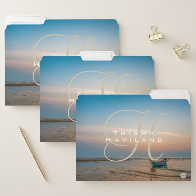 Personalized File Folders Beach Scene HAMbWG (Set)