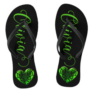 Personalized Filigree Goth Green Heart Flip Flops