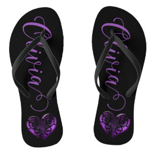 Personalized Filigree Goth Purple Heart Flip Flops