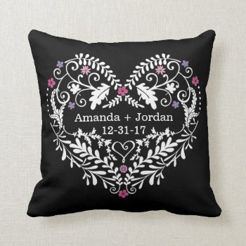 Personalized Filigree Heart  Wedding Date Names Throw Pillow by DuchessOfWeedlawn at Zazzle