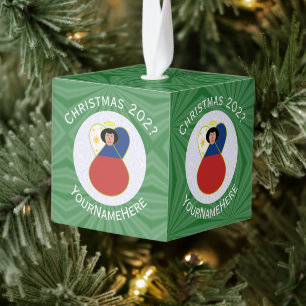 Personalized Filipino Angel Christmas Flag Cube Ornament