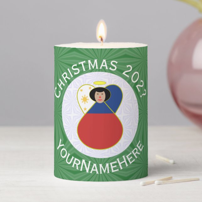 Personalized Filipino Angel Christmas Flag  Pillar Candle (In Situ)