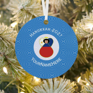 Personalized Filipino Angel Hanukkah Flag Metal Ornament