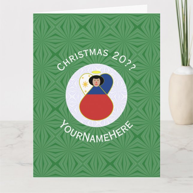 Personalized Filipino Flag Angel Christmas Card (Front)
