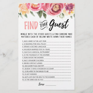 Personalized Find the guest Bridal Shower game