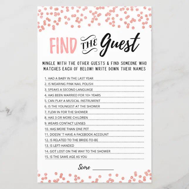 Personalized Find the guest Bridal Shower game | Zazzle