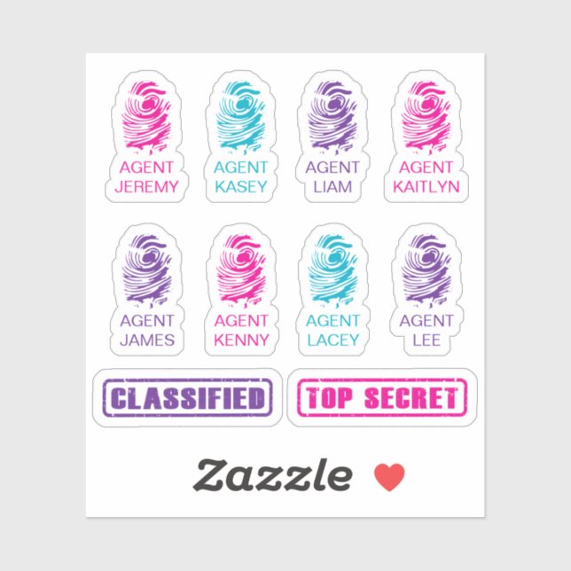 Personalized Fingerprint Spy Party Stickers (Sheet)