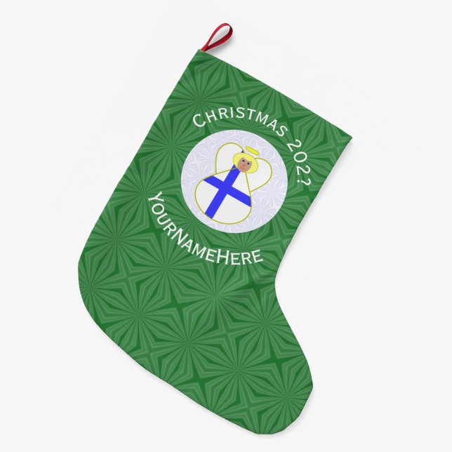 Personalized Finnish Angel Christmas Flags Large Christmas Stocking (Front (Hanging))