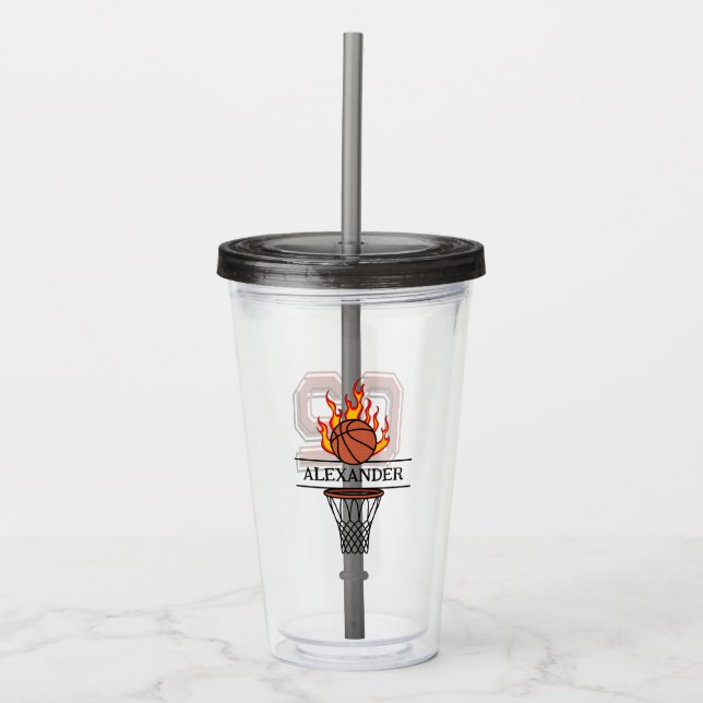 Personalized Fire Basketball Hoop & Ball with name Acrylic Tumbler (Front)